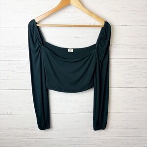 Sunday Best Prairie Long Sleeve Crop Top Dark Emerald Green M - Ribbed Modal